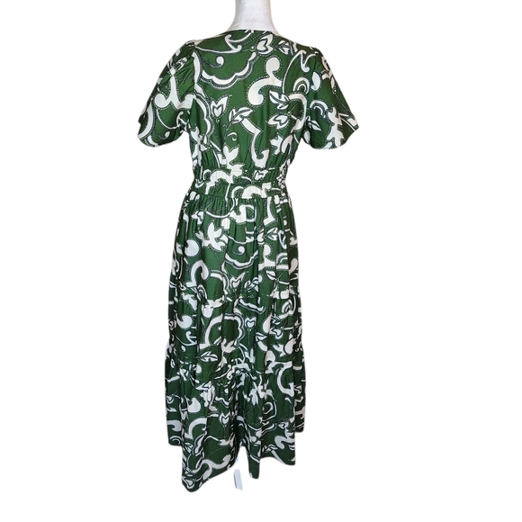 Anthropologie Somerset Tiered Maxi Dress Green and White Size Small - Picture 3 of 8